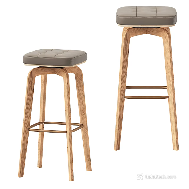 Modern Wooden Bar Stools With Upholstered Seat And Sturdy Support Frame 3d model 