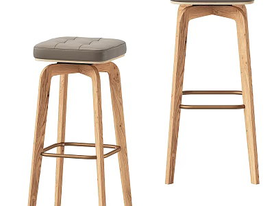 Modern Wooden Bar Stools With Upholstered Seat And Sturdy Support Frame 3d model