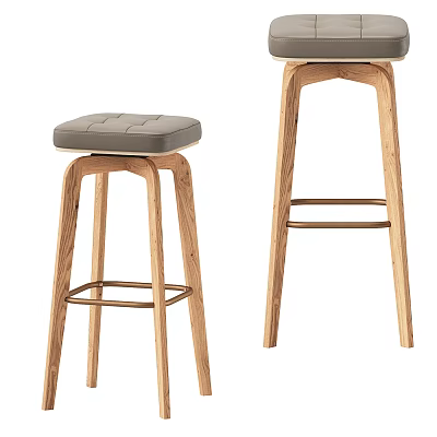 Modern Wooden Bar Stools With Upholstered Seat And Sturdy Support Frame 3d model