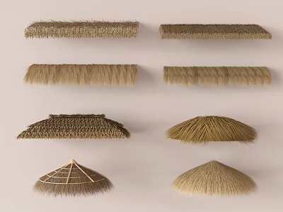 Traditional Thatch Roof Components With Various Styles Different Shapes And Weaves 3d model