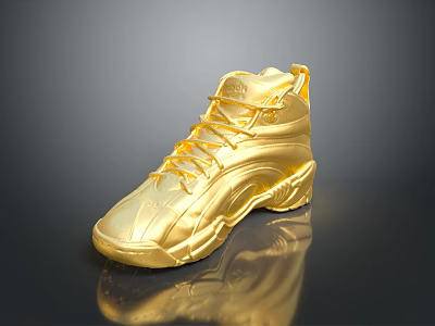Shiny Golden High Top Sneakers With Metallic Finish And Reflective Surface 3d model