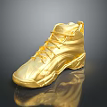 Shiny Golden High Top Sneakers With Metallic Finish And Reflective Surface