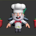 Cartoon Chef Game Movie Character With White Chef Hat Red Bow Tie Red Chili Peppers