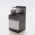 Black Integrated Kitchen Appliance With Gas Stove Oven Range Hood And Pot
