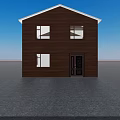 Two Story Brown Wooden House With Multiple Windows Decorative Doors And Trees Under Blue Sky