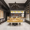 Luxury Dessert Shop Interior With Display Cases Chandelier Seating And Tile Floor