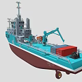 Turquoise And Brown Rescue Ship With Crane And Orange Lifebuoy On Deck