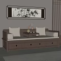 Traditional Chinese Wooden Arhat Bed Interior Design With Cushions And Decorative Painting