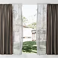 Dark Colored Curtains With Sheer Panels For Natural Light And Green Outdoor View