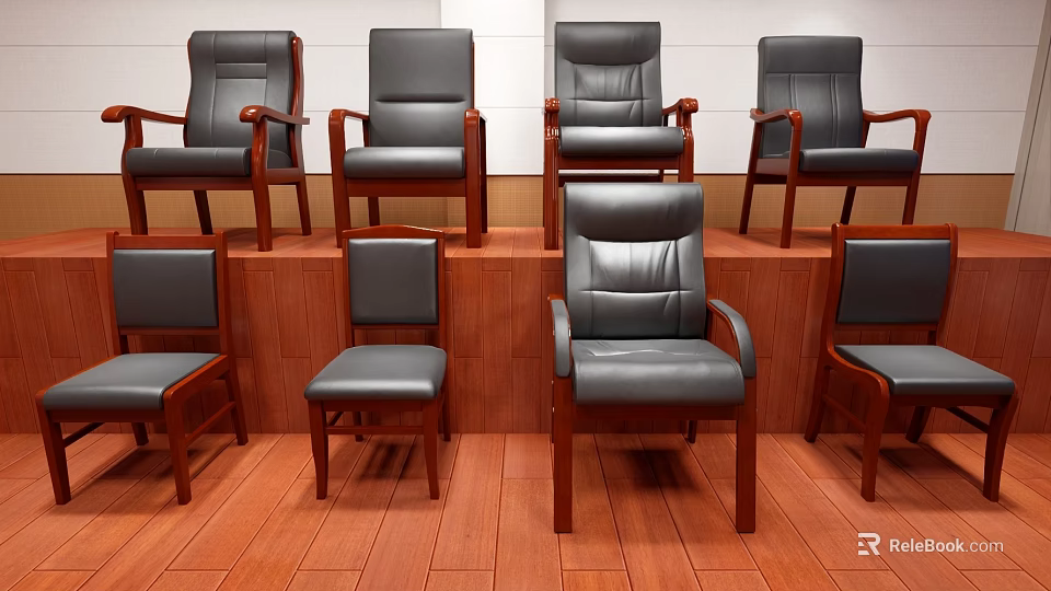 Modern Leather Office Chairs with Armrests Arranged on Wooden Floor for Office Use 3d model 