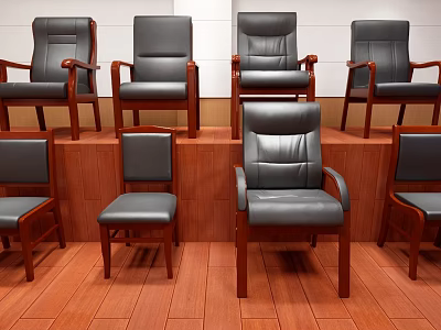 Modern Leather Office Chairs with Armrests Arranged on Wooden Floor for Office Use 3d model