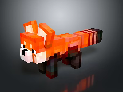 Pixel Style Red Panda Game Character With Vibrant Orange Fur And Striped Tail 3d model