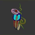 Colorful Snake Shaped 3D Sculpture With Blue Red Sections And Golden Curved Accents