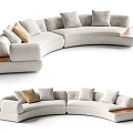 Elegant Modern Unique Shaped Curved Sofa With Light Fabric Cushions In Living Room