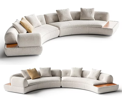 Elegant Modern Unique Shaped Curved Sofa With Light Fabric Cushions In Living Room 3d model