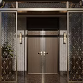 Luxurious Entrance Door With Golden Carved Panels Wall Lamps And Elegant Design