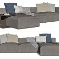 Cozy Modern Light Gray Sectional Sofa With Soft Pillows Throw Blanket And Side Table 3d model