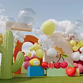 Cute Smiley Face And Yellow Umbrella Decor With White Flowers On Green Grass
