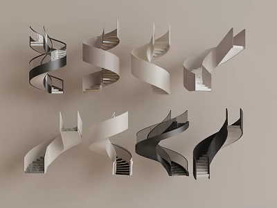 Modern Elegant Spiral Stairs Design With Black White Beige Curved Architectural Styles 3d model