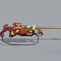 Futuristic Red And Gold Mechanical Weapon With Long Barrel And Intricate Design