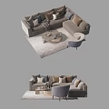 Modern Sofa and Coffee Table Set with Round Table Throw Pillows Accent Chair and Rug 3d model