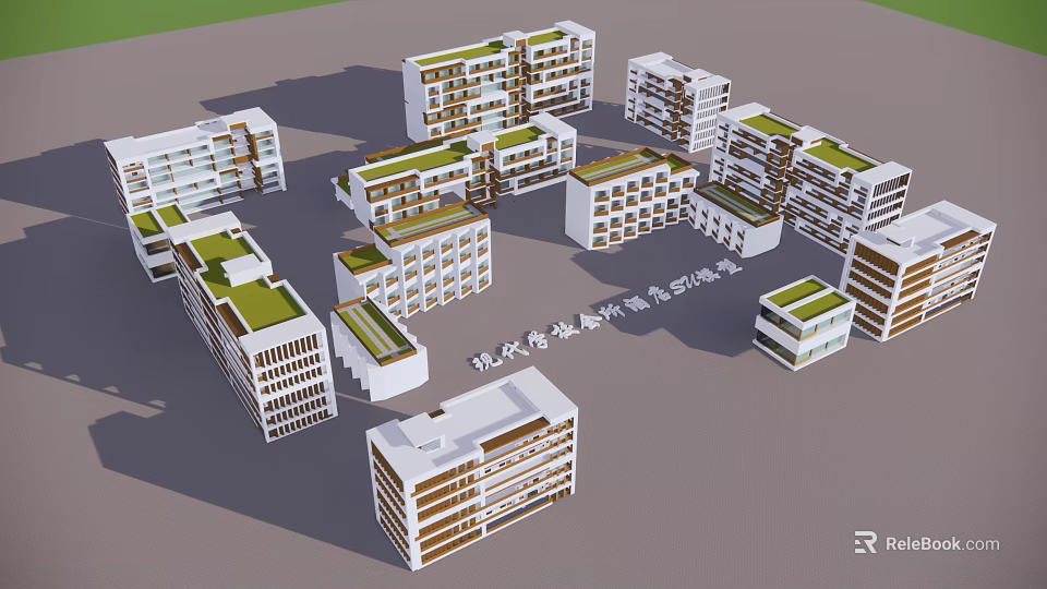 Modern Hotel Building Complex With Multi Storey Design And Green Roof 3d model