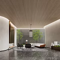 Modern Sales Office Lobby With Marble Floor Green Plants And Sofa Seating