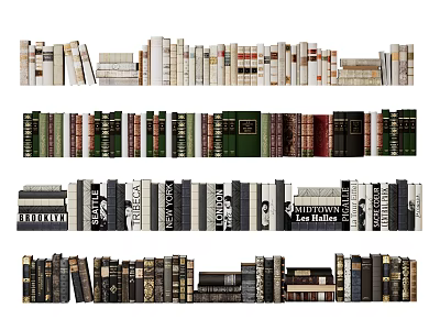 Colorful Books of Different Sizes Organized on Shelves for Home Library 3d model