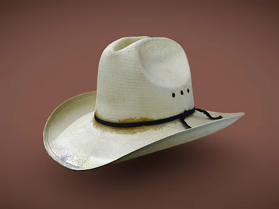 Classic White Wide Brimmed Straw Hat With Black Band Fashionable Design 3d model
