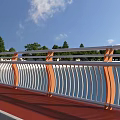 Safety Road Facilities With White Guardrail Red Walkway And Green Trees