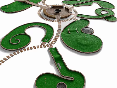 Mini Golf Sports Equipment For Outdoor Course With Green Turf Curved Paths And Holes 3d model