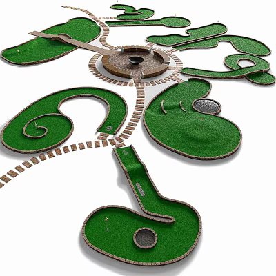 Mini Golf Sports Equipment For Outdoor Course With Green Turf Curved Paths And Holes 3d model