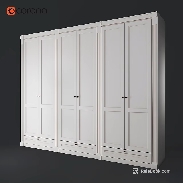 Modern White Dresser With Cabinet Doors And Drawers For Bedroom Storage 3d model 