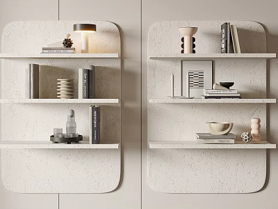 Minimalist White Wall Cabinets With Shelves Displaying Books And Decorative Items 3d model