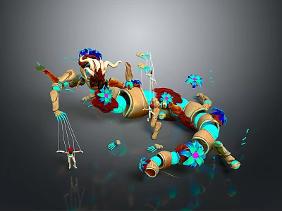 Game Movie Character 3D Mechanical Figure With Vibrant Colors Floral Decorations And Dynamic Pose 3d model