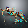Game Movie Character 3D Mechanical Figure With Vibrant Colors Floral Decorations And Dynamic Pose