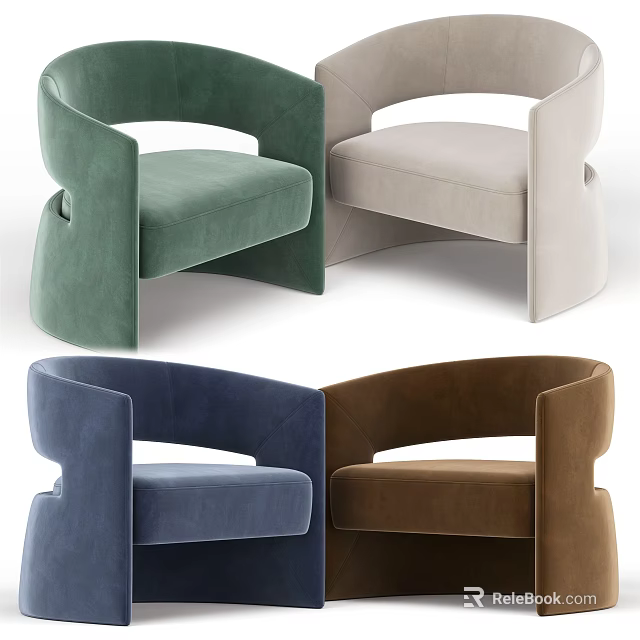 Modern Curved Accent Chair In Multiple Colors Green Beige Blue Brown With Velvet Upholstery 3d model 