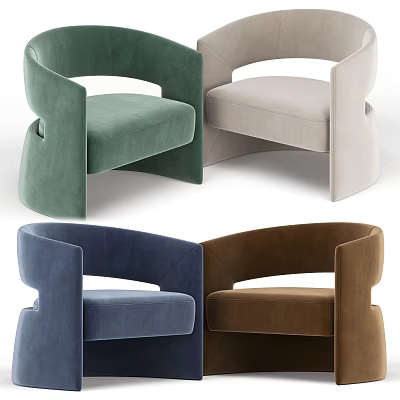 Modern Curved Accent Chair In Multiple Colors Green Beige Blue Brown With Velvet Upholstery 3d model