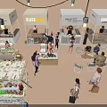 Mall Retail Shops With Various Booths Customers Shopping And Product Displays