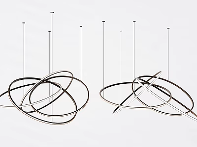 Modern Minimalist Chandelier Design With Intertwined Metal Ring Structures And Sleek Lines 3d model