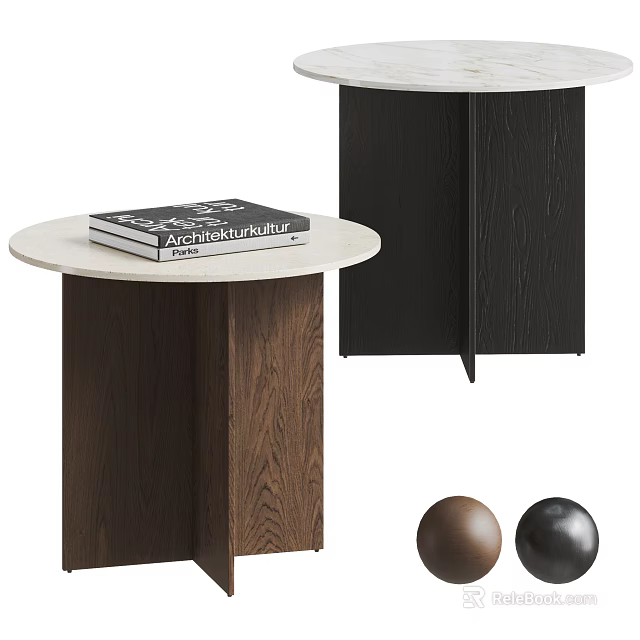 Modern Stylish Side Table With Wooden Structure White Tabletop And Decorative Balls Design 3d model 