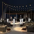 Commercial Equipment For Modern Exhibition Space With White High Top Tables And People Interacting