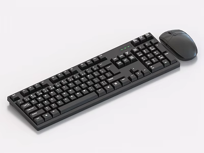 Full Size Black Computer Keyboard With Matching Mouse For Desktop Work 3d model