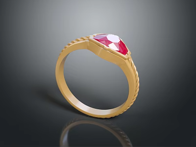 Heart Shaped Red Ruby Golden Ring With Braided Band Jewelry Design 3d model