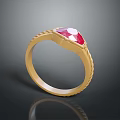 Heart Shaped Red Ruby Golden Ring With Braided Band Jewelry Design