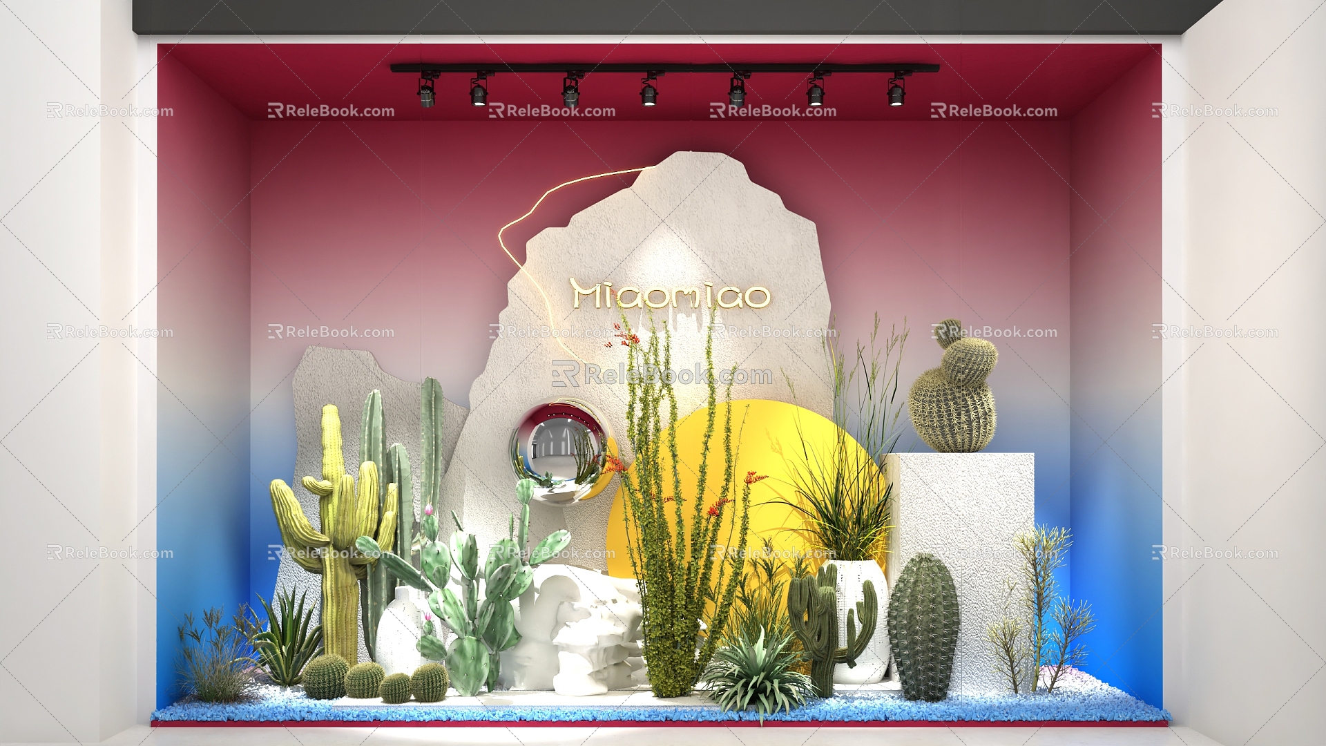 Shopping Mall Window Display Window Beauty Plant Combination 3d model