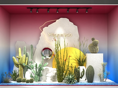 Shopping Mall Window Display Window Beauty Plant Combination 3d model