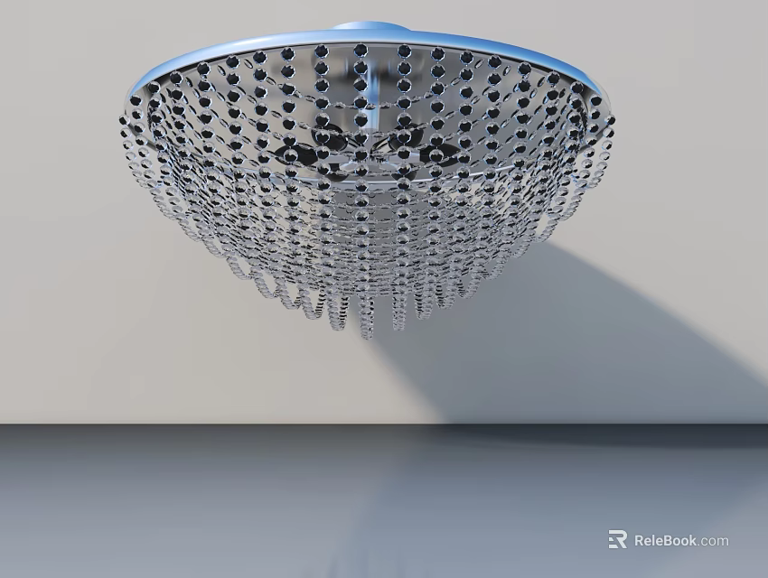 Elegant Crystal Chandelier with Metal Frame and Hanging Beads on Light Wall 3d model 