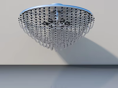 Elegant Crystal Chandelier with Metal Frame and Hanging Beads on Light Wall 3d model