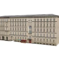 European Architecture Multistory Building With Symmetrical Design Arched Entrances Ground Floor Shops And Beige Facade